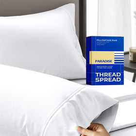 THREAD SPREAD Paradise Collection king pillow case in white, front view, luxurious softness and premium drape.