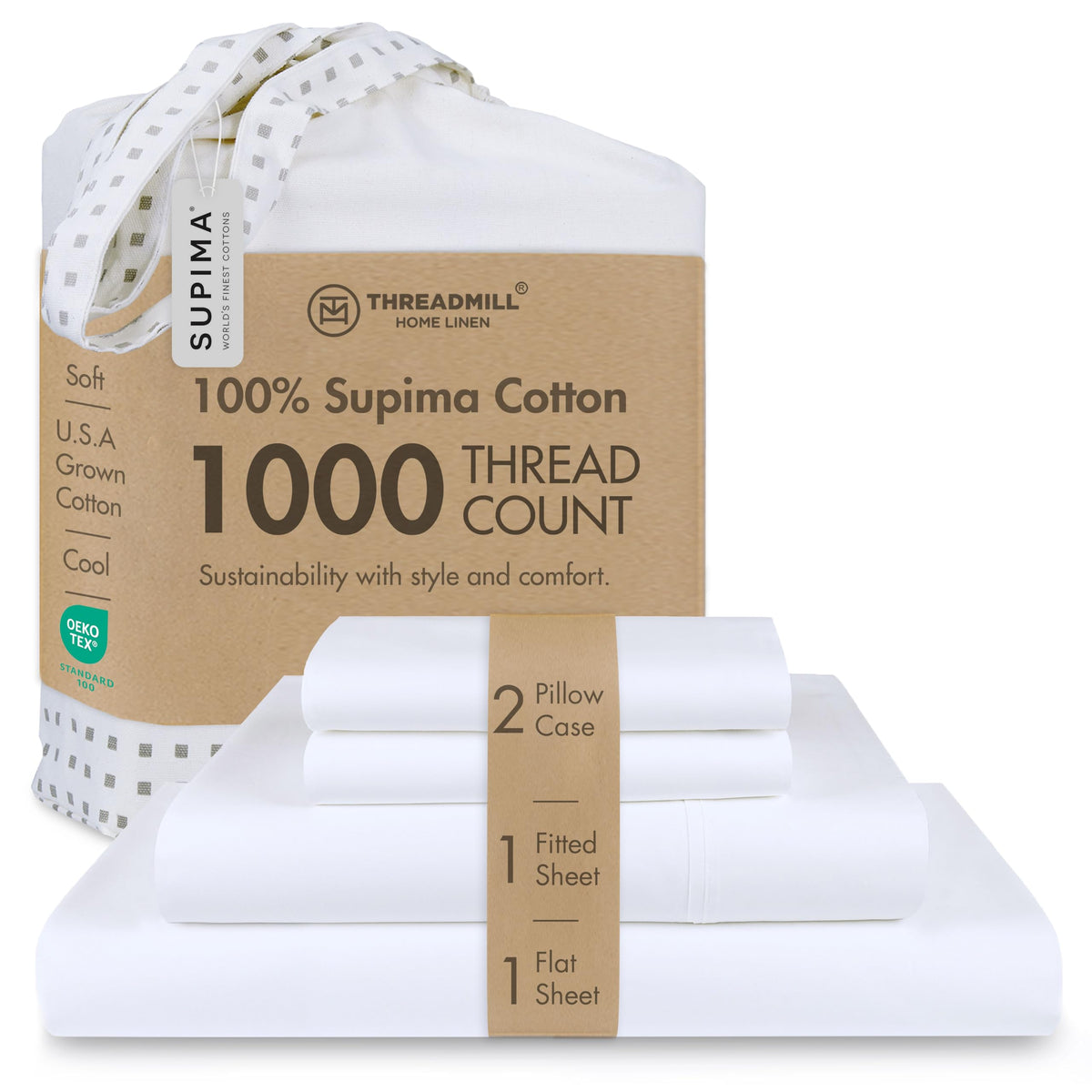 Threadmill king flat sheet in 1000TC Supima cotton for silky softness.