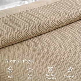 Threadmill all-season blanket on couch ready for snuggle.