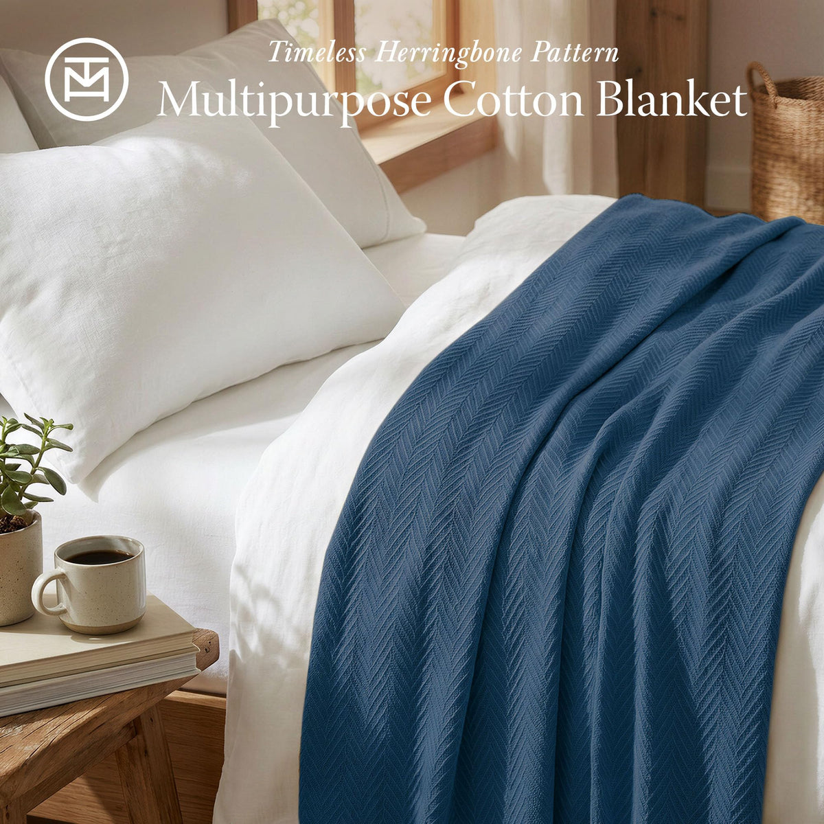 Threadmill all-season cotton blanket on queen bed highlights breathable warmth