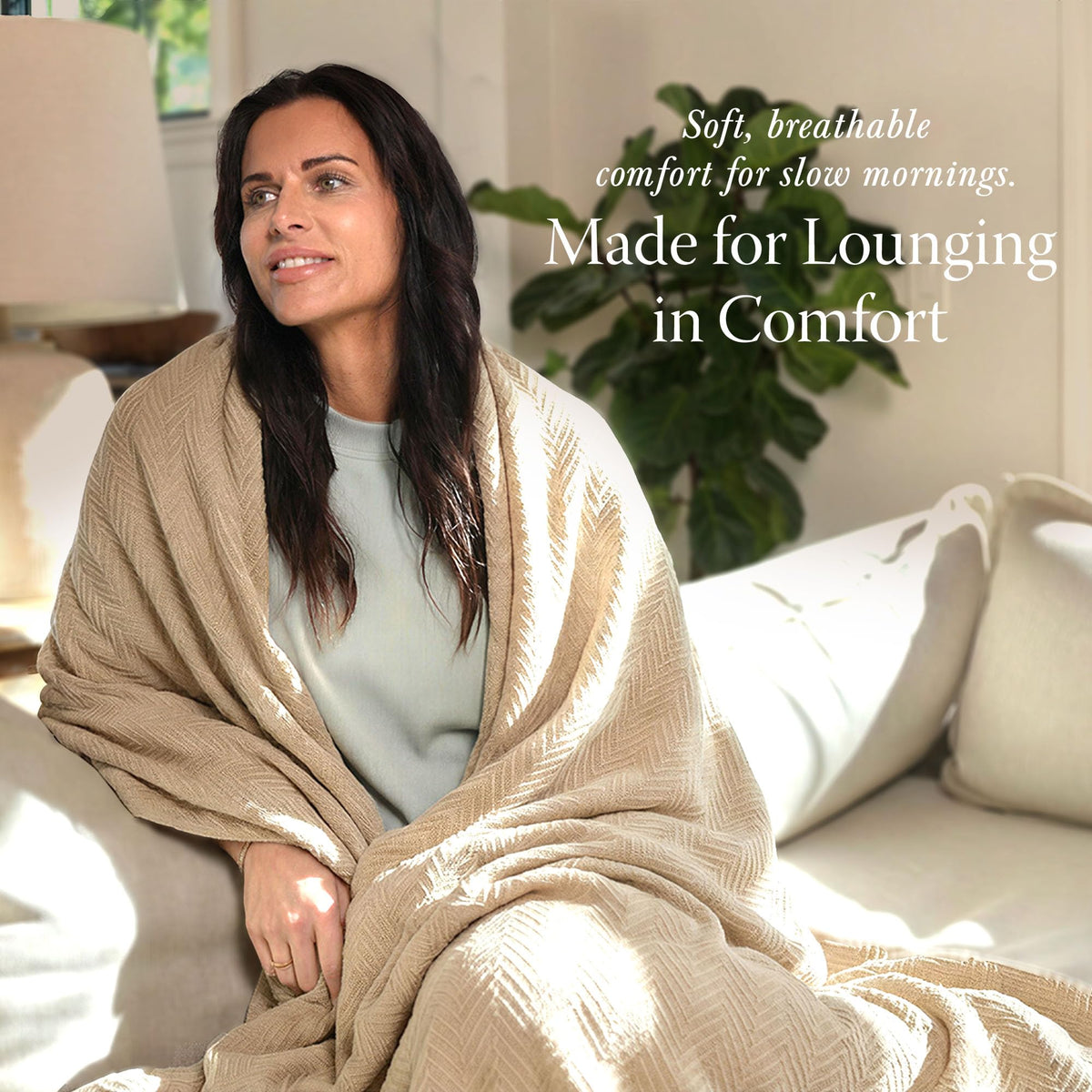 Threadmill cozy beige bedroom setup with blanket on bed