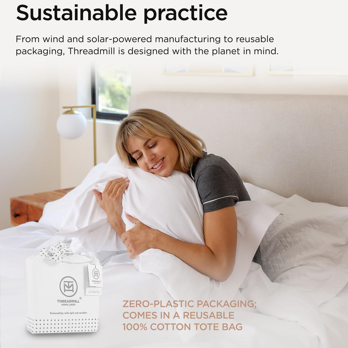 Threadmill easy-care guide showing machine wash and low tumble dry