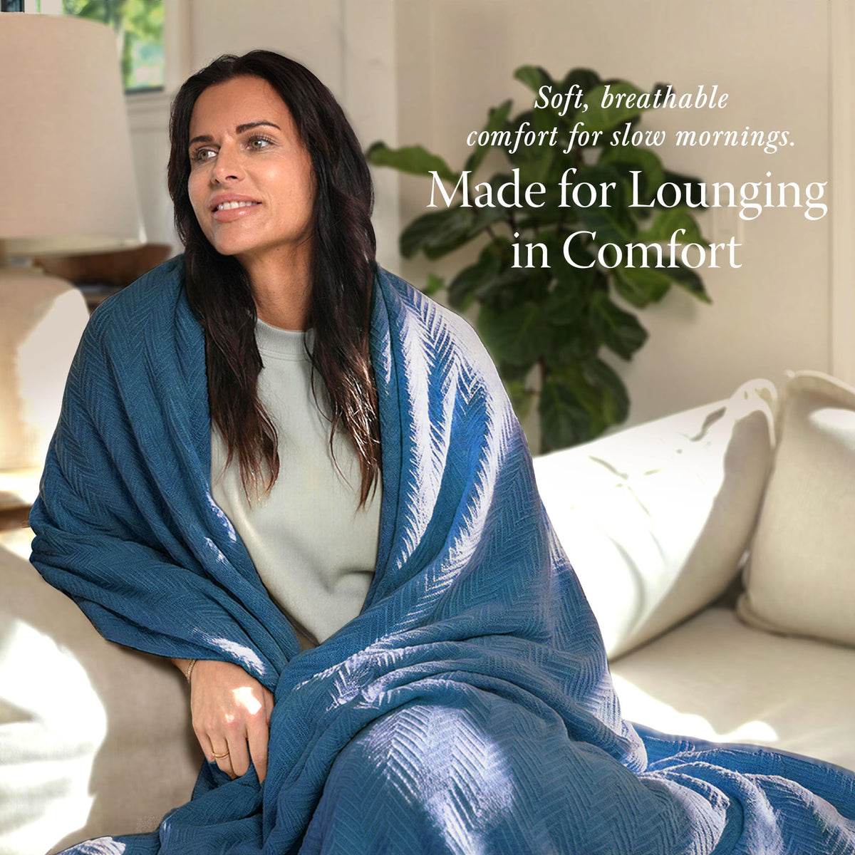 Threadmill Folkstone Blue blanket on bed adds stylish decor color
