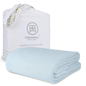 Threadmill herringbone blanket texture showcases premium cotton softness ideal for cozy evenings.