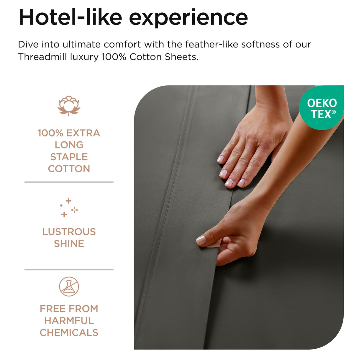 Threadmill king flat sheet closeup, 110x104 inches, ready for easy bed layering