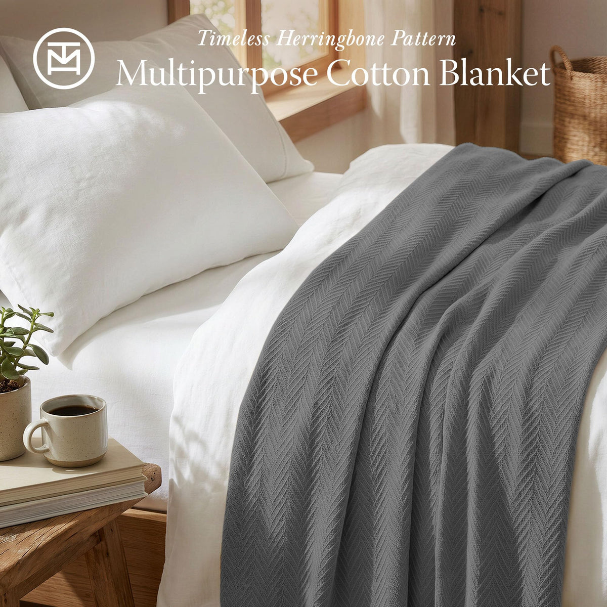 Threadmill king-size blanket 106x92 on bed for ample coverage.