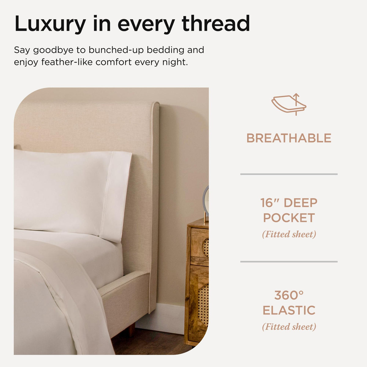 Threadmill Luxury 800TC California King after-wash look with minimal wrinkles and lasting softness