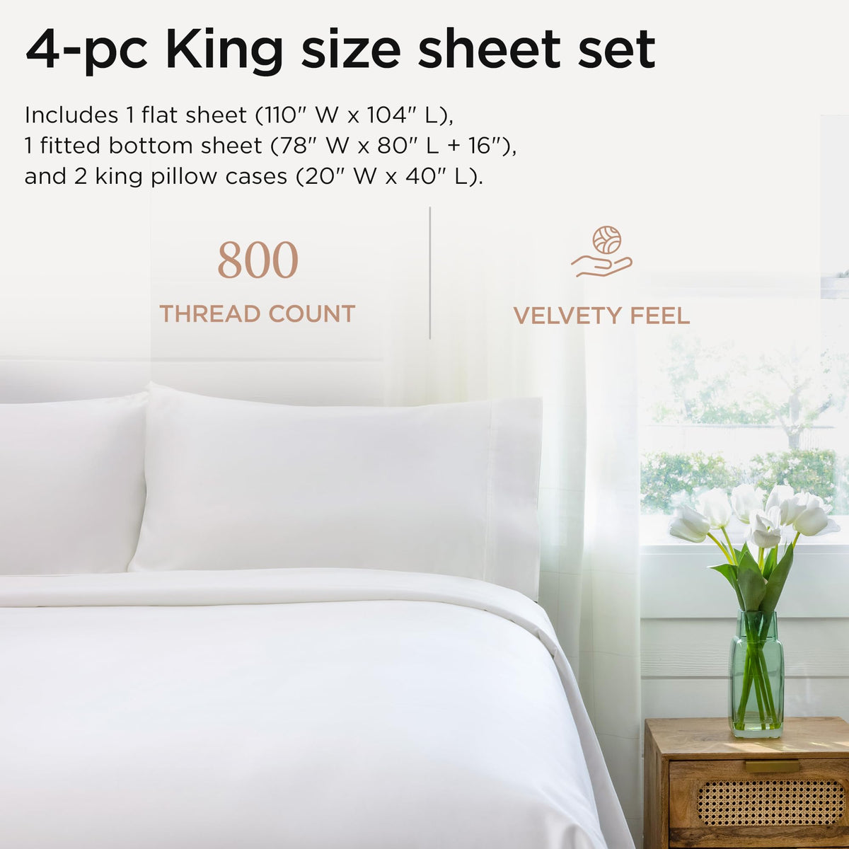 Threadmill 800TC king fitted sheet with deep pocket for secure mattress fit