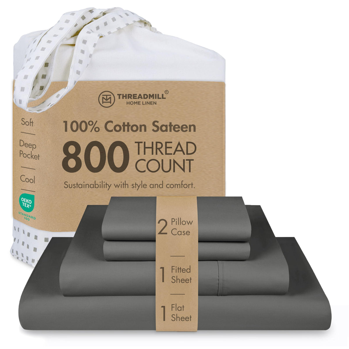 Threadmill Luxury 800tc king sheets closeup showing rich sateen weave and lasting softness