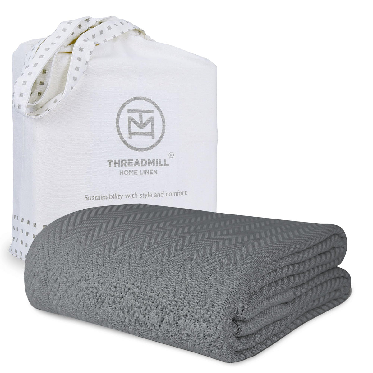 Threadmill luxury cotton blanket herringbone close-up showing softness and texture.