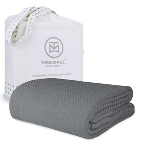 Threadmill luxury cotton blanket herringbone close-up showing softness and texture.