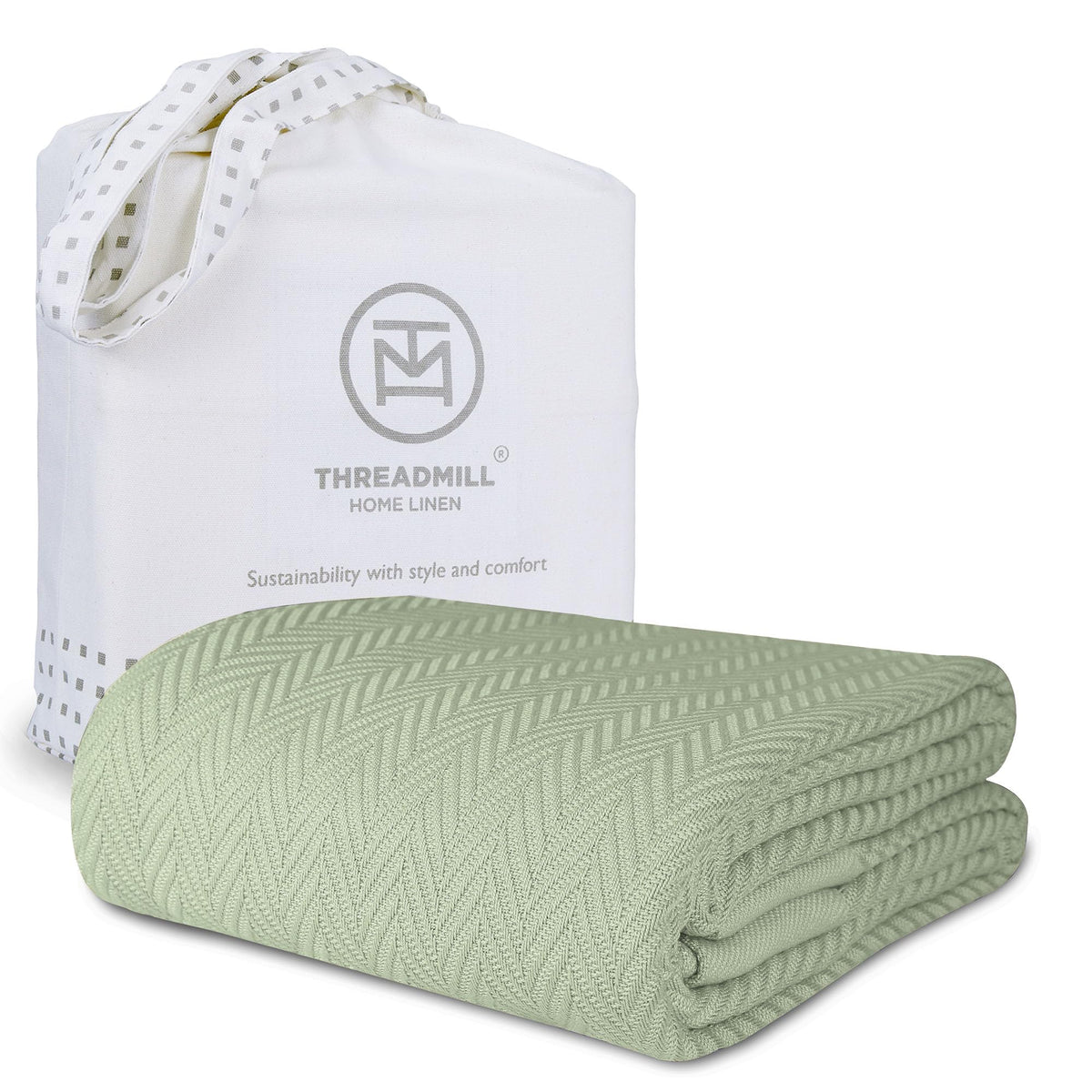 Threadmill luxury cotton blanket herringbone closeup shows soft texture and craftsmanship