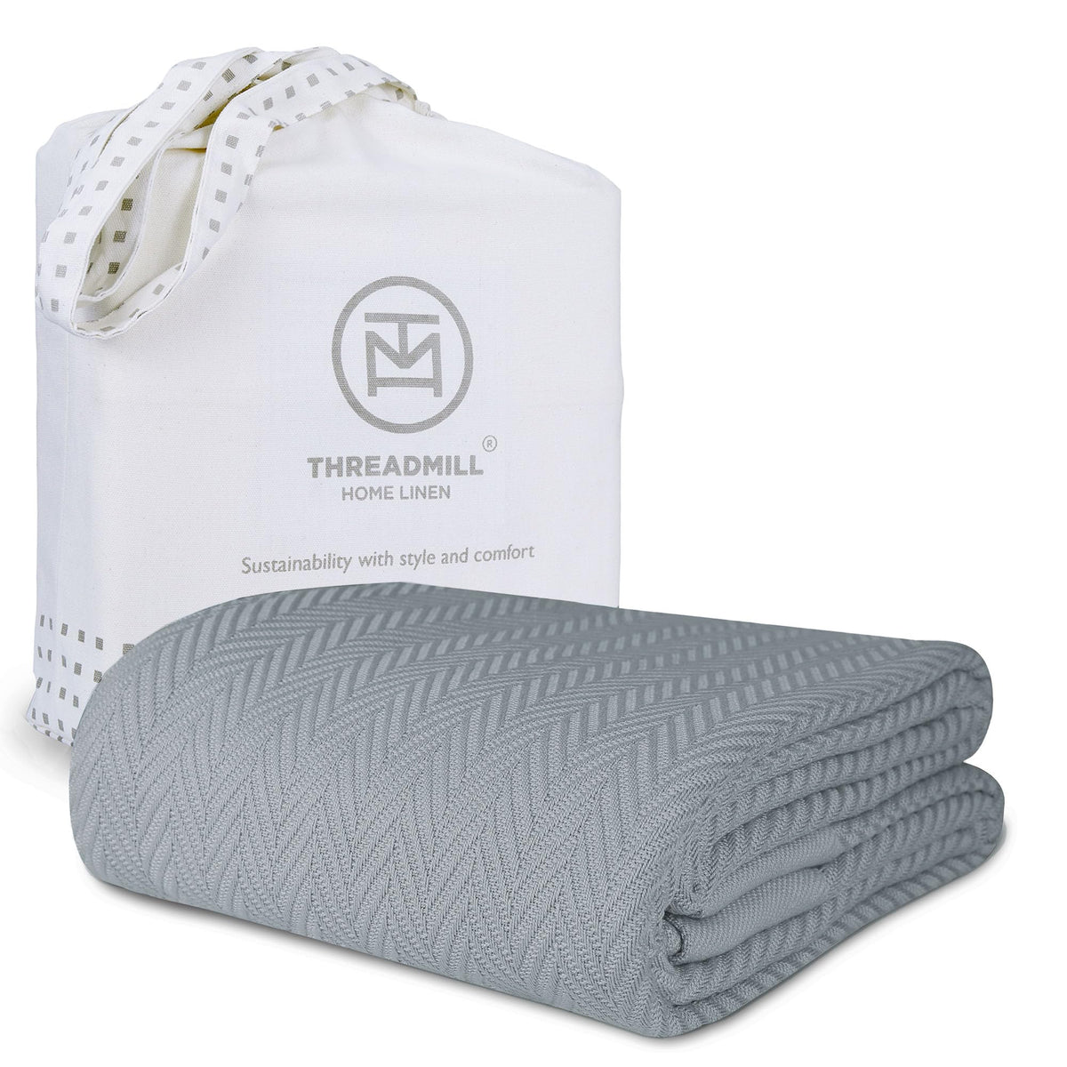 Threadmill luxury cotton blanket with herringbone texture for cozy warmth and style