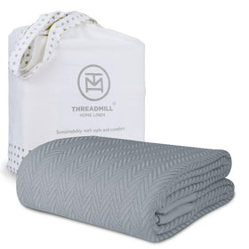 Threadmill luxury cotton blanket with herringbone texture for cozy warmth and style
