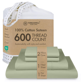Threadmill Sage Green 600TC flat sheet showing smooth, cooling surface.