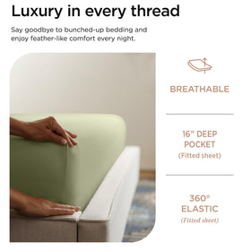 Threadmill Sage Green 600TC pillowcases highlighting soft, luxurious feel.