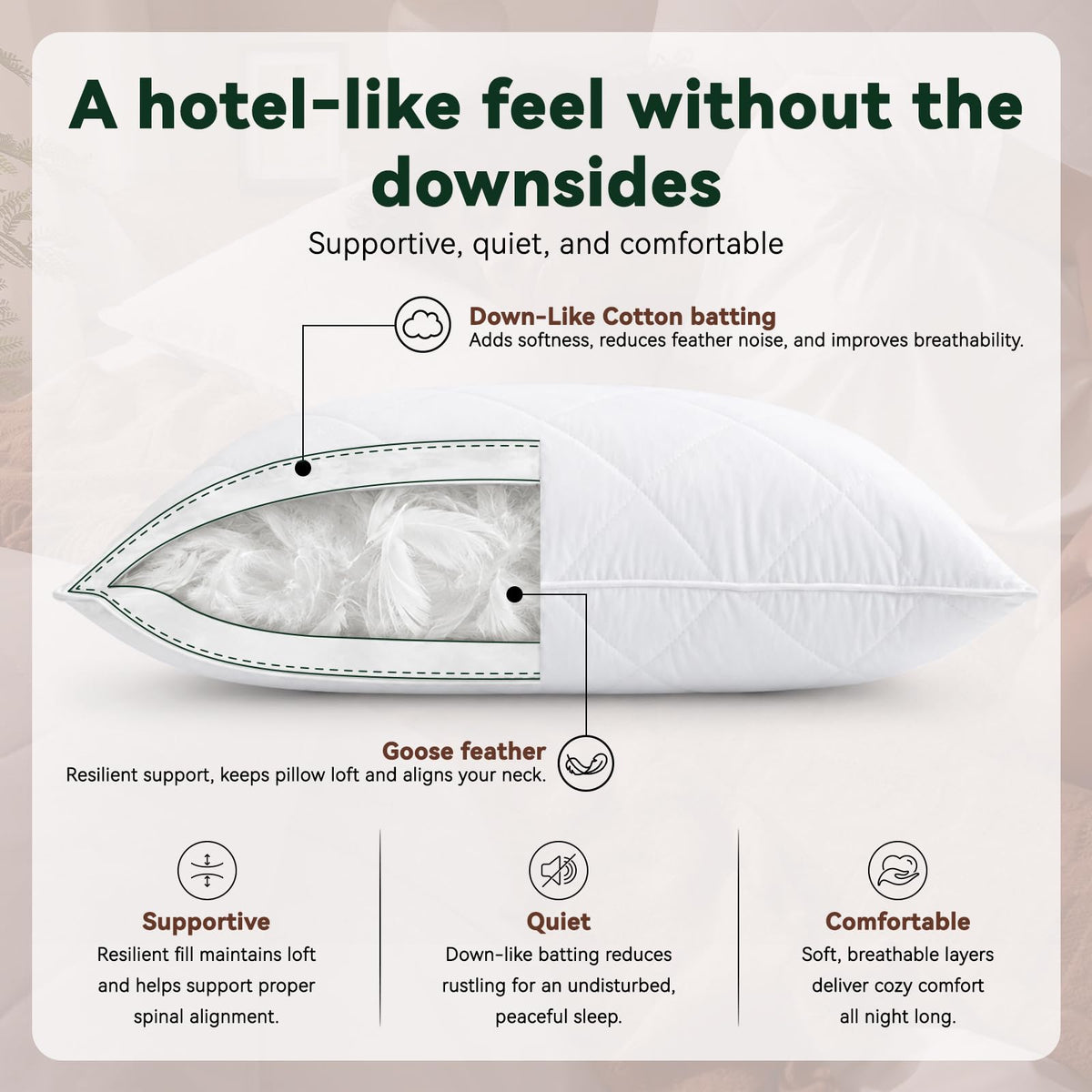 Outer cotton batting outer chambers create a cuddly, even surface for restful sleep.