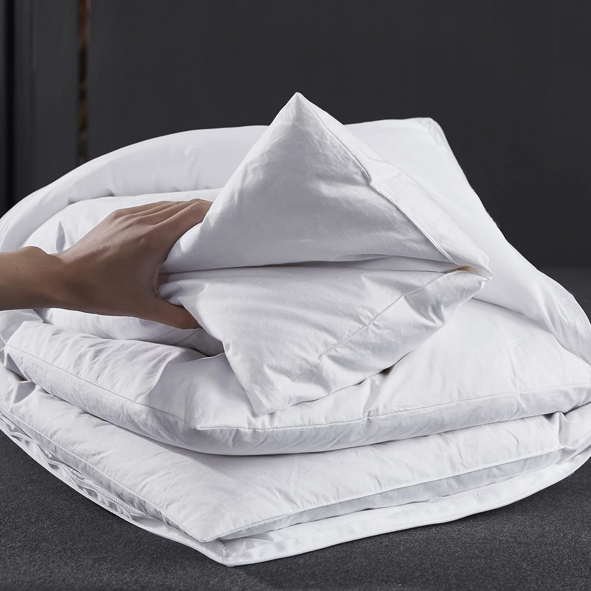 Three Geese cotton outer pillowcase detail highlighting OEKO-TEX certified fabric.