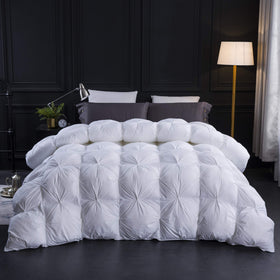 Three Geese Pinch Pleat Comforter fabric close-up shows soft cotton weave for year-round comfort.