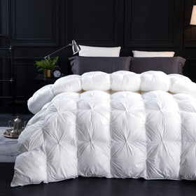 Three Geese queen-size pinch-pleat detail showing durable stitching for comfort