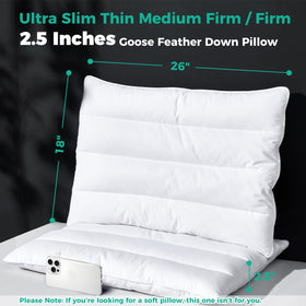 Three Geese thin goose-down pillow side profile for back or stomach sleepers