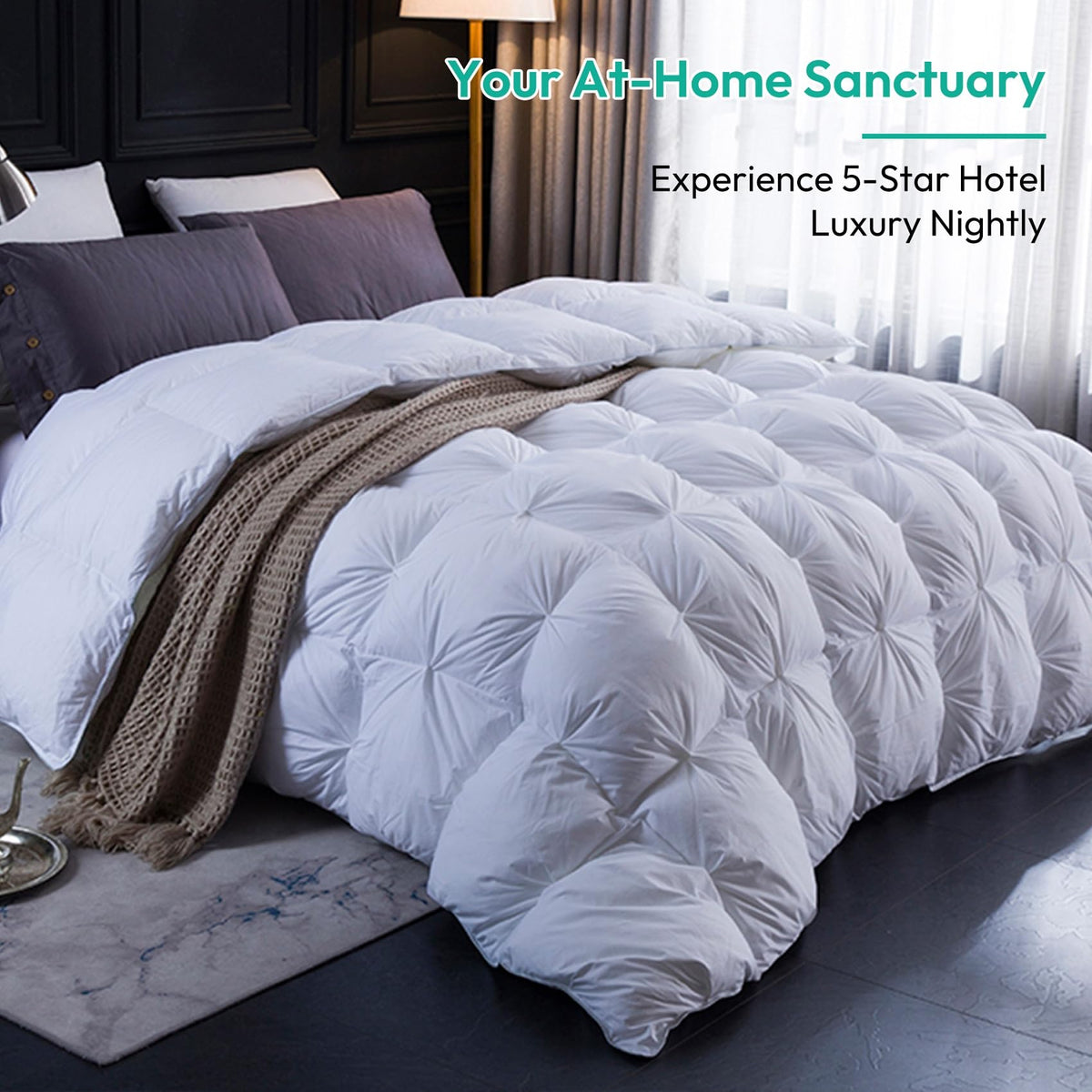 Three Geese comforter corner tabs anchor to duvet cover for secure, tidy bedding.