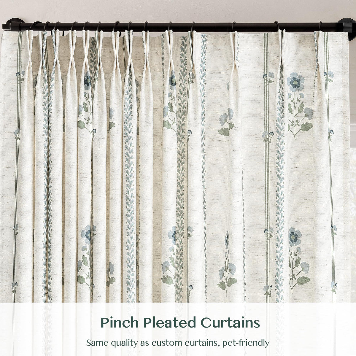 Closeup of Three Girls floral pattern showing linen texture and craftsmanship