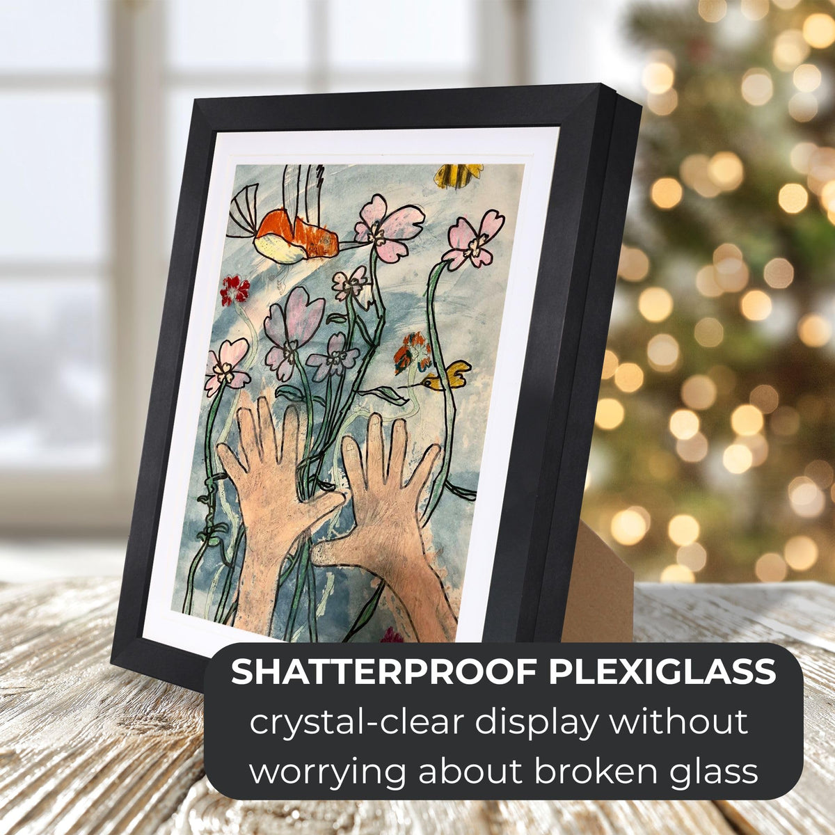 Three Orchids shatterproof plexiglass keeps frames kid friendly