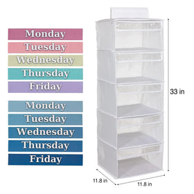 Three Sweet Peas Co kid organizer with Monday–Friday labels helps planning outfits.