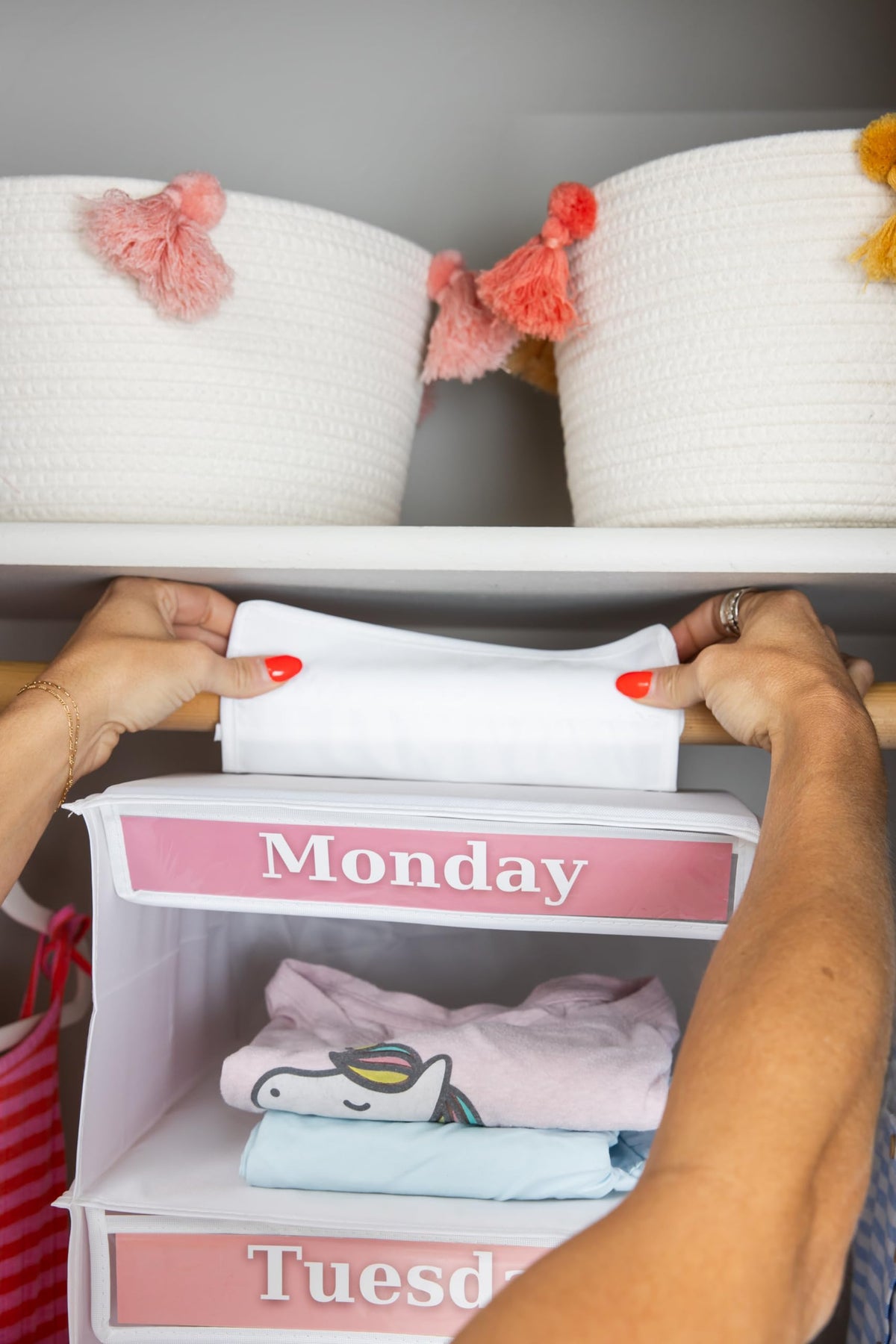Three Sweet Peas Co Velcro straps allow fast, secure hanging installation.