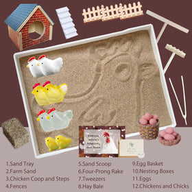 Threeheng Chicken Zen Garden Kit wooden coop detail for mindful organization and decorative charm.