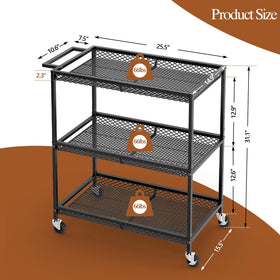 ThreeHio 3-tier rolling cart in kitchen demonstrates spacious open-wire design for visible organization.