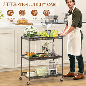 ThreeHio 3-tier rolling cart in laundry area illustrates compact, mobile storage for supplies.