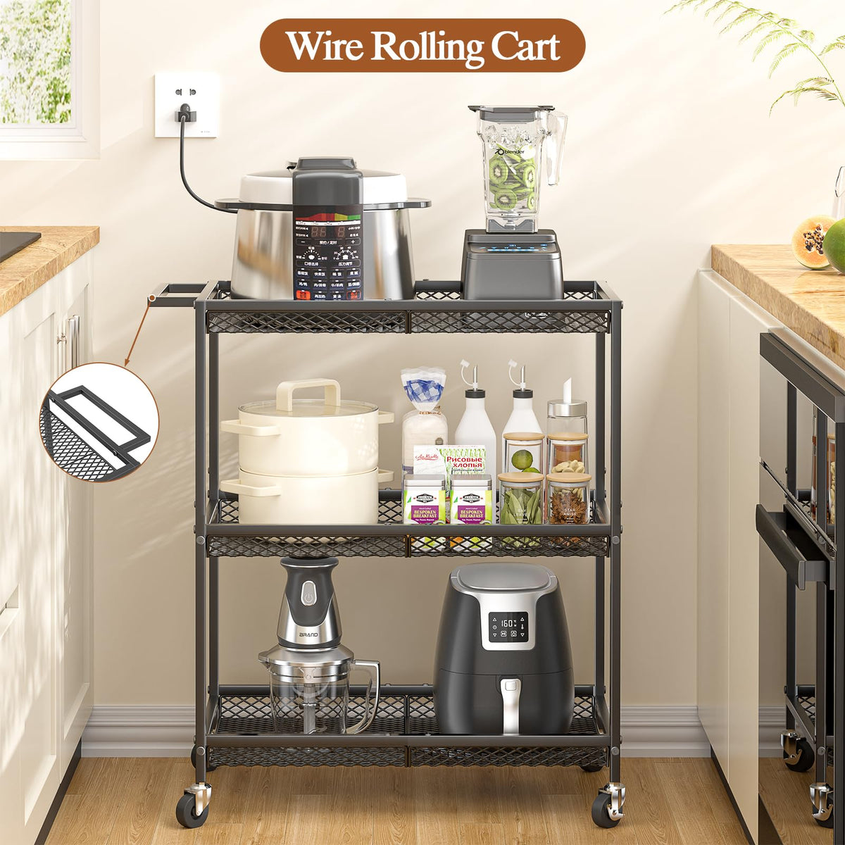 ThreeHio 3-tier rolling cart in office shows portable filing and supply storage on wheels.