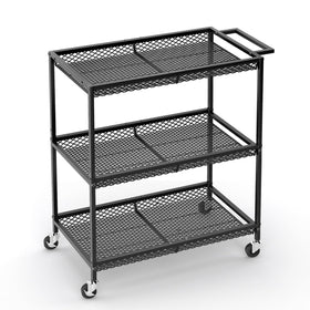 ThreeHio 3-tier rolling cart side view shows rugged metal build for heavy kitchen storage.