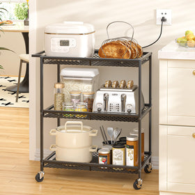 ThreeHio 3-tier rolling cart with wheels view highlights smooth mobility and secure locking brakes.