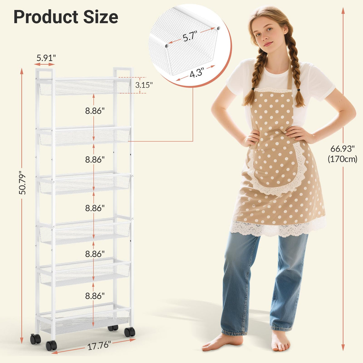 ThreeHio 6-tier narrow shelf keeps bottles and towels neatly accessible.