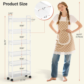 ThreeHio 6-tier narrow shelf keeps bottles and towels neatly accessible.