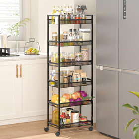 ThreeHio 6-tier slim cart front view for compact kitchen organization.