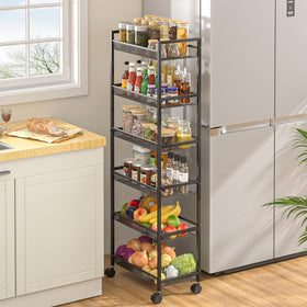 ThreeHio cart in laundry room storing cleaning supplies and tools.