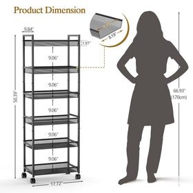 ThreeHio 6-tier slim cart side view with wheels for easy mobility.