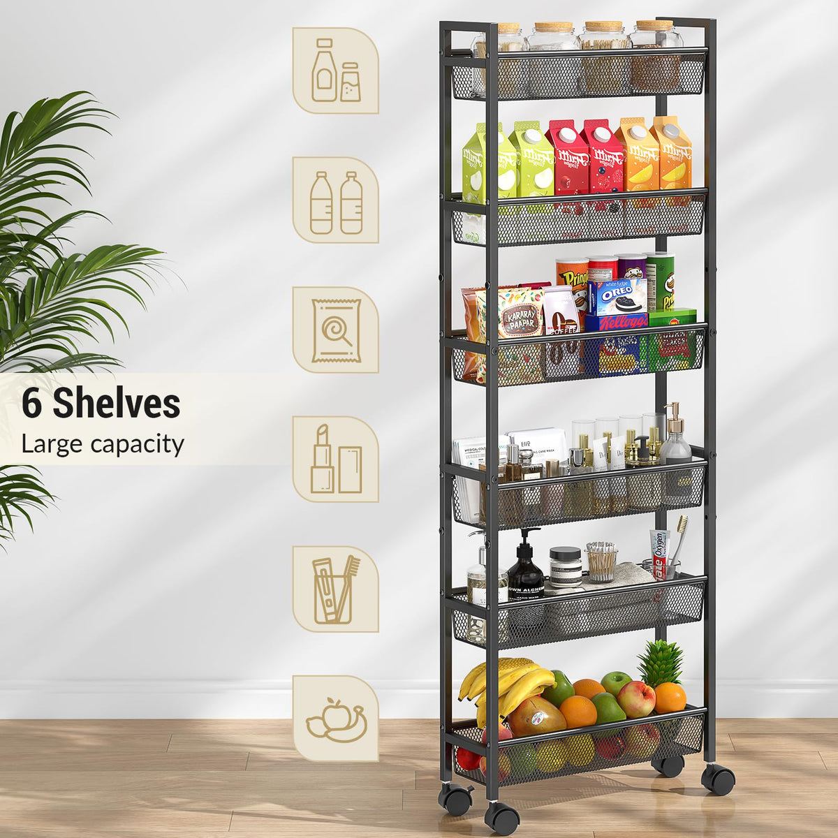 ThreeHio kitchen-bathroom utility cart offers versatile storage for spices or toiletries