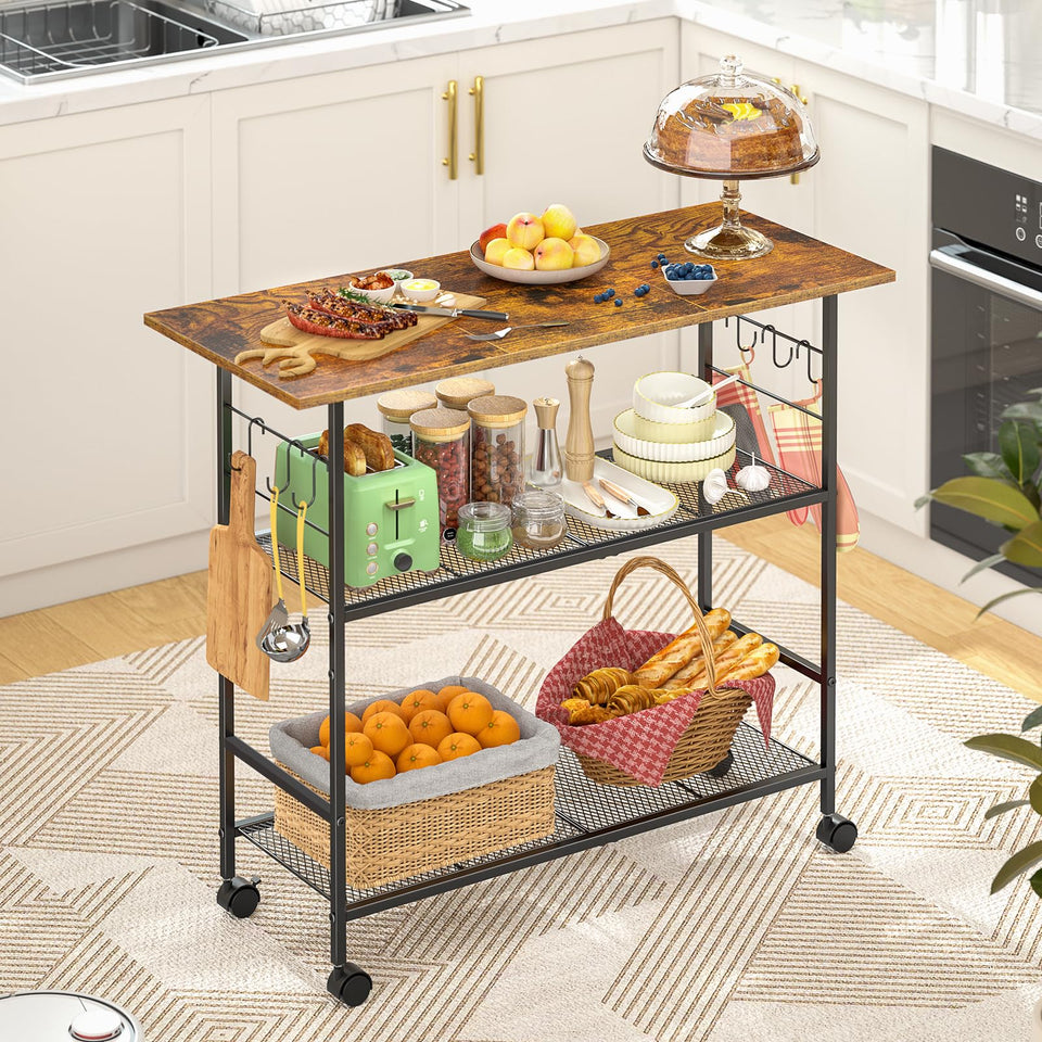 ThreeHio kitchen island top shelves view showing organized storage and accessibility