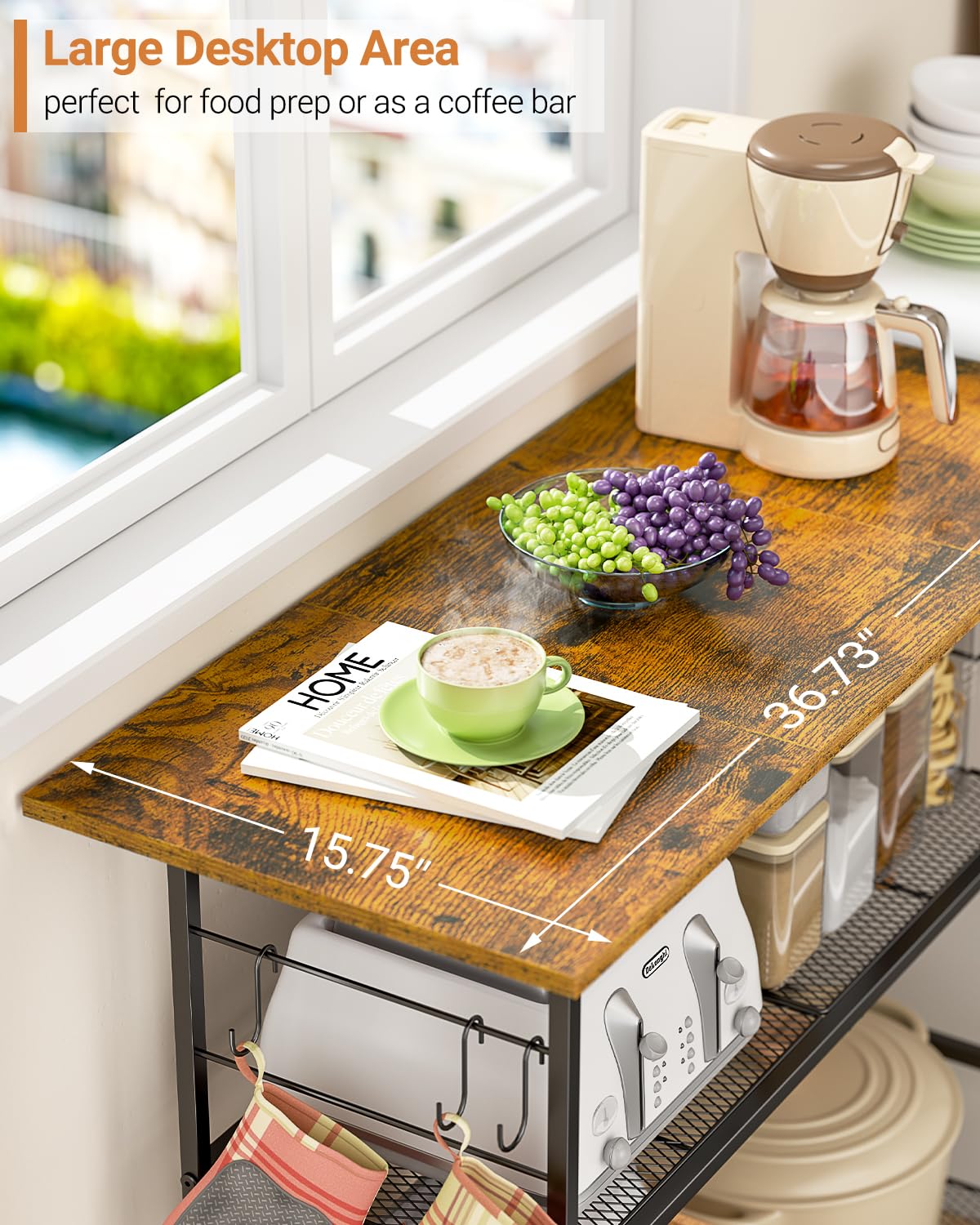 ThreeHio kitchen island durable particle board and steel construction