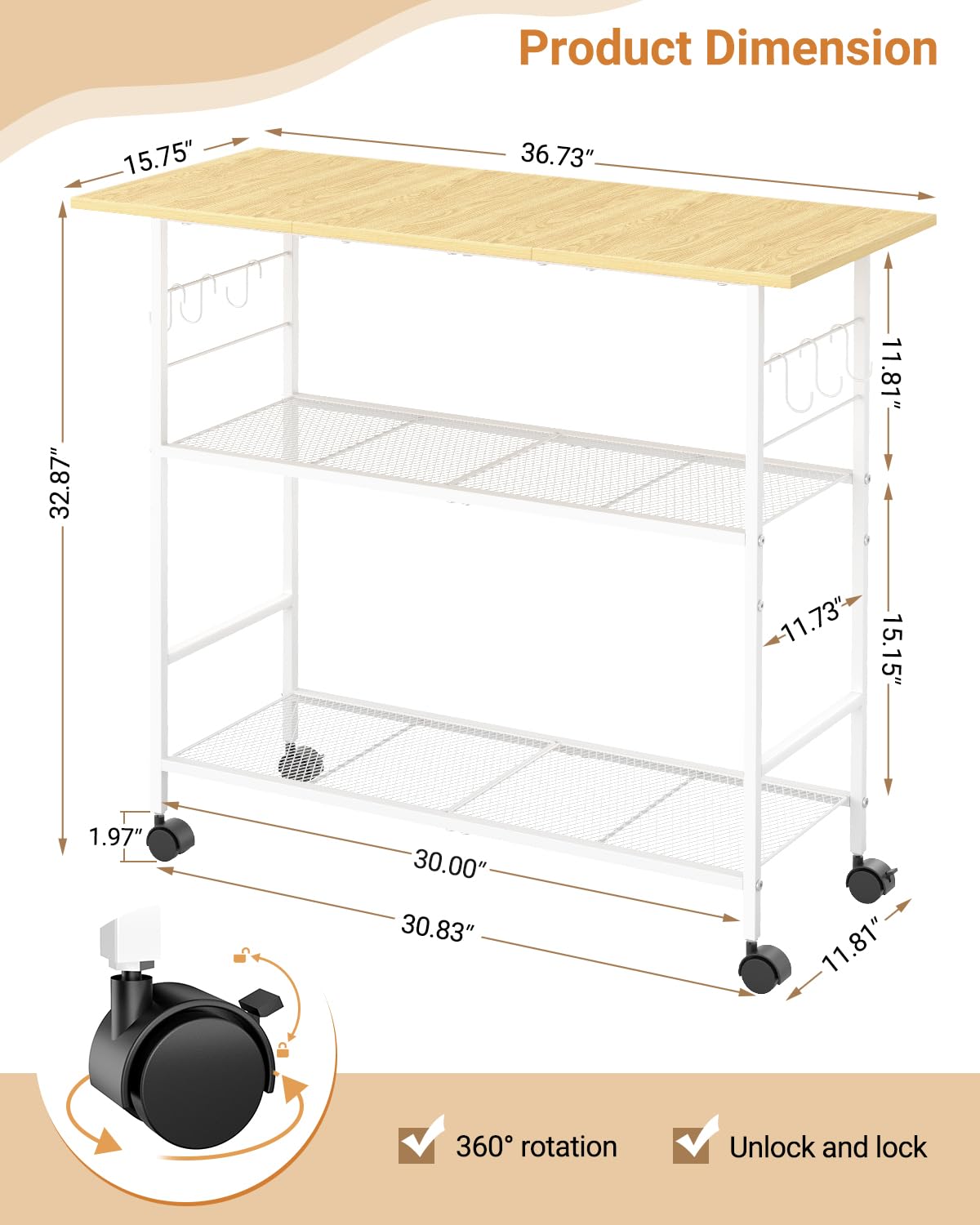 ThreeHio kitchen island middle shelf with bowls and appliances for easy prep
