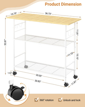 ThreeHio kitchen island middle shelf with bowls and appliances for easy prep