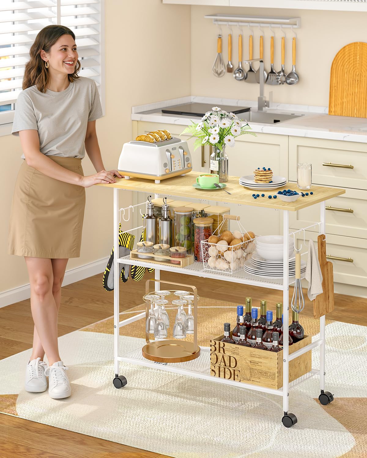 ThreeHio kitchen island six S-hooks ideal for utensils