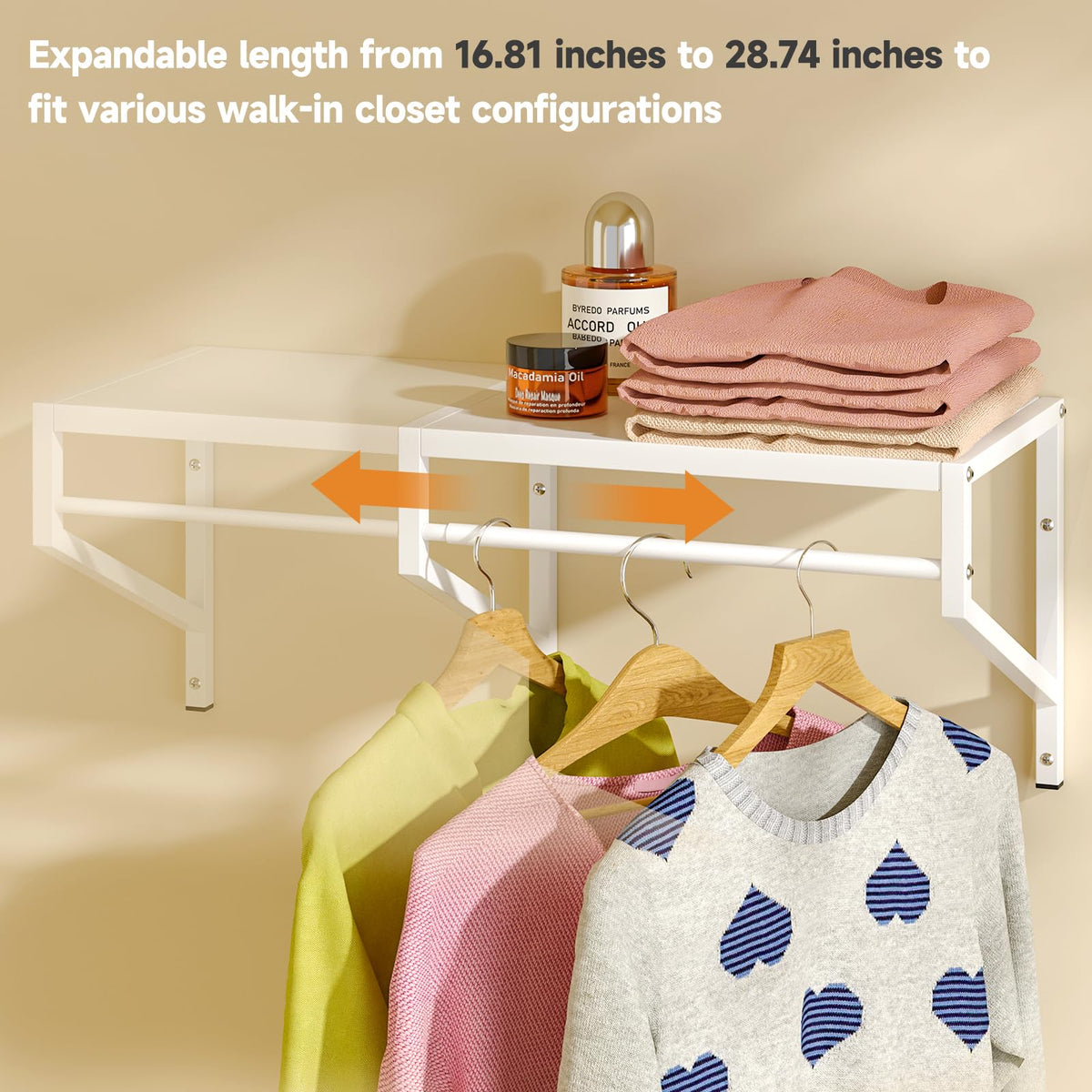 ThreeHio adjustable design adapts to walk-in or compact closets.