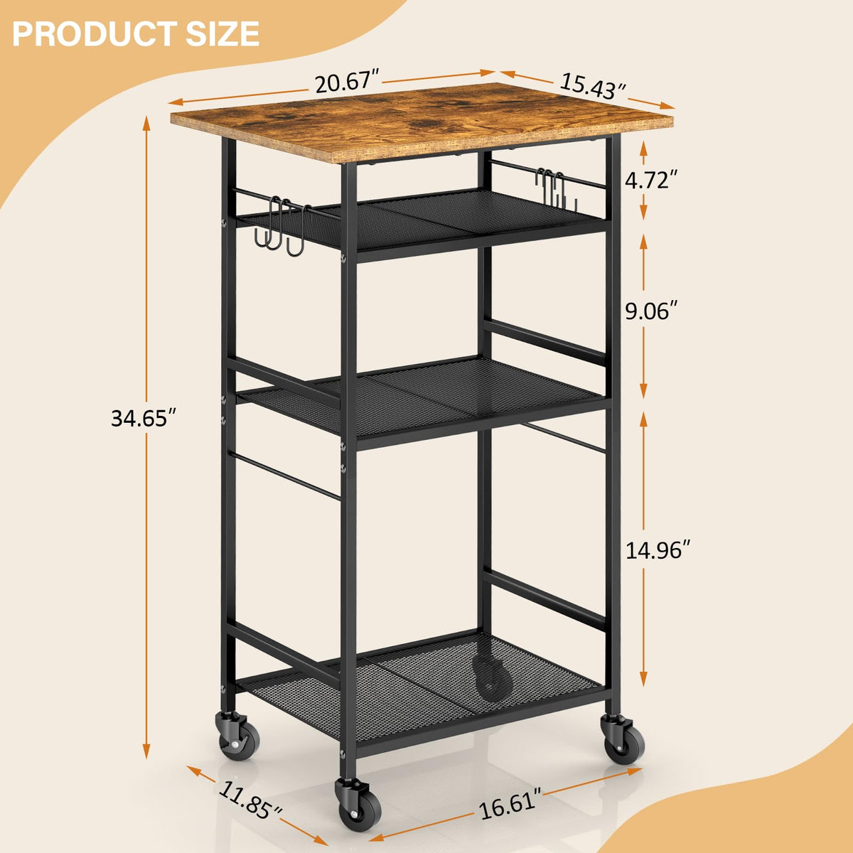 ThreeHio microwave stand with lockable wheels for stability during prep.
