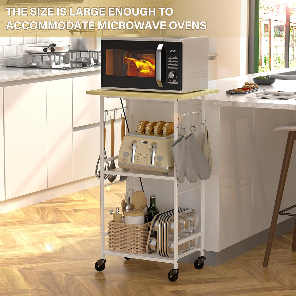 ThreeHio microwave stand, easy assembly with clear instructions for quick setup.